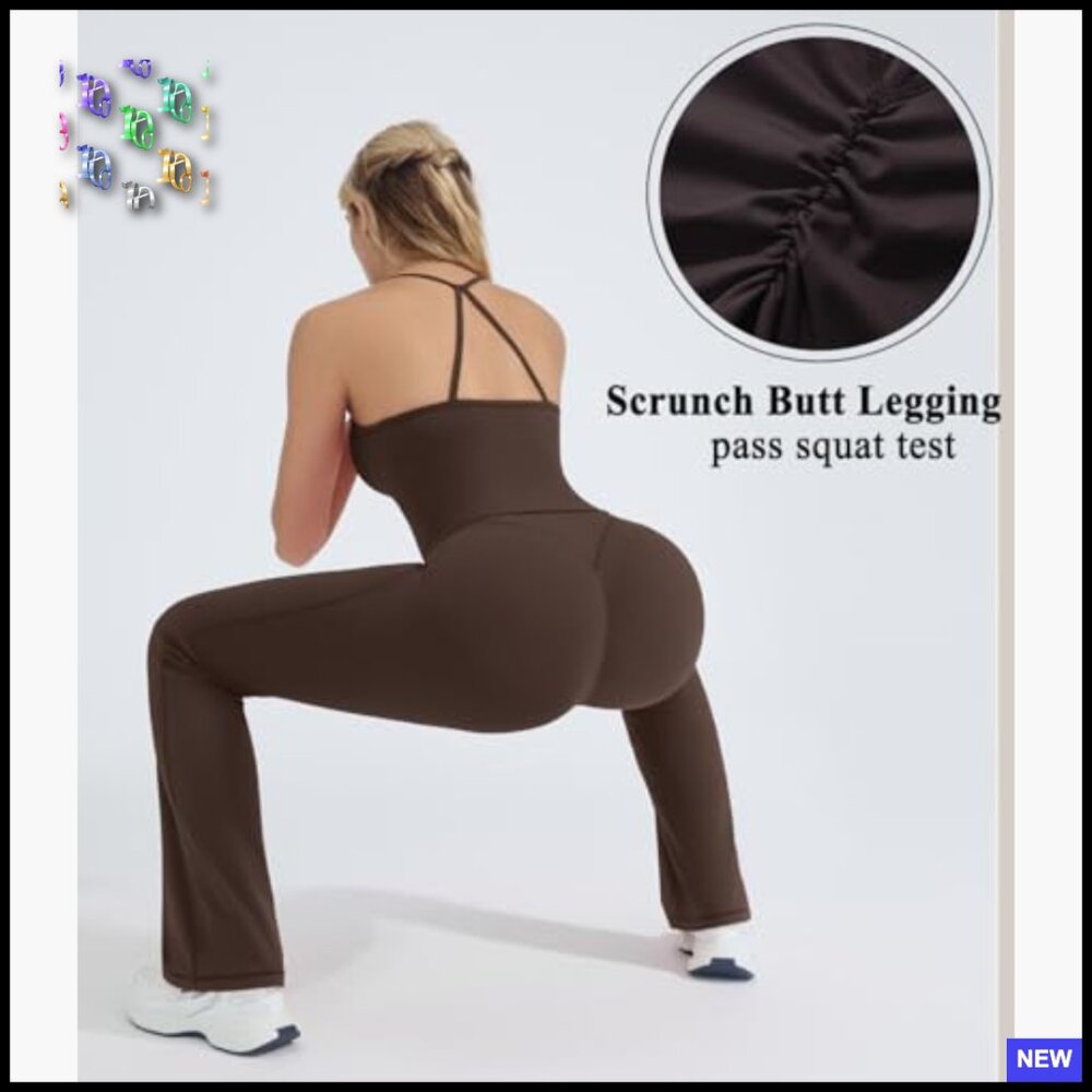 Padded Tank Top Flare Leggings Workout Set Silky Smooth Slim Fit Pilates Outfit - Picture 4 of 7